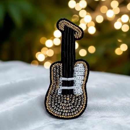 Handmade Jewelry Guitar Beaded Brooch Pin